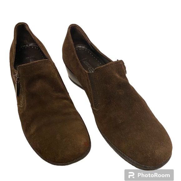 Aquatalia Genuine Suede Low Wedge Side Zip Round Toe Shoes By Marvin K. Brown - Picture 2 of 6